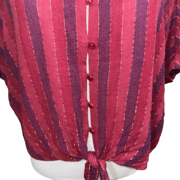 Rails Women's L Large Crop Top Frontal Tie Striped Gold Thread Boho Lightweight - Picture 4 of 9